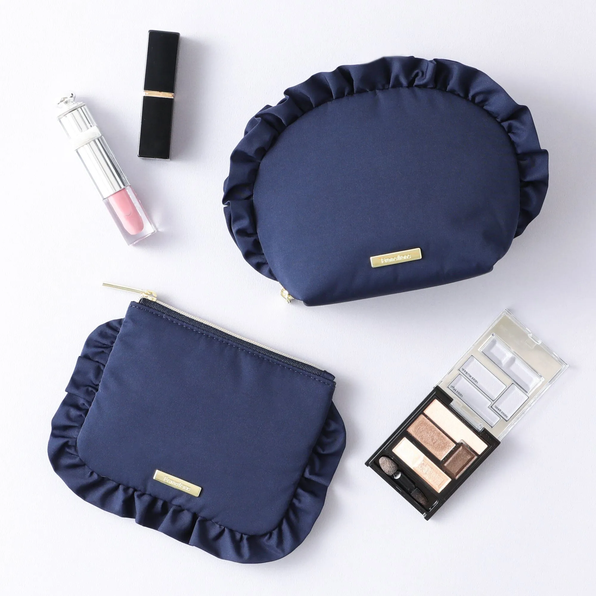 Frill Vanity Pouch L Navy