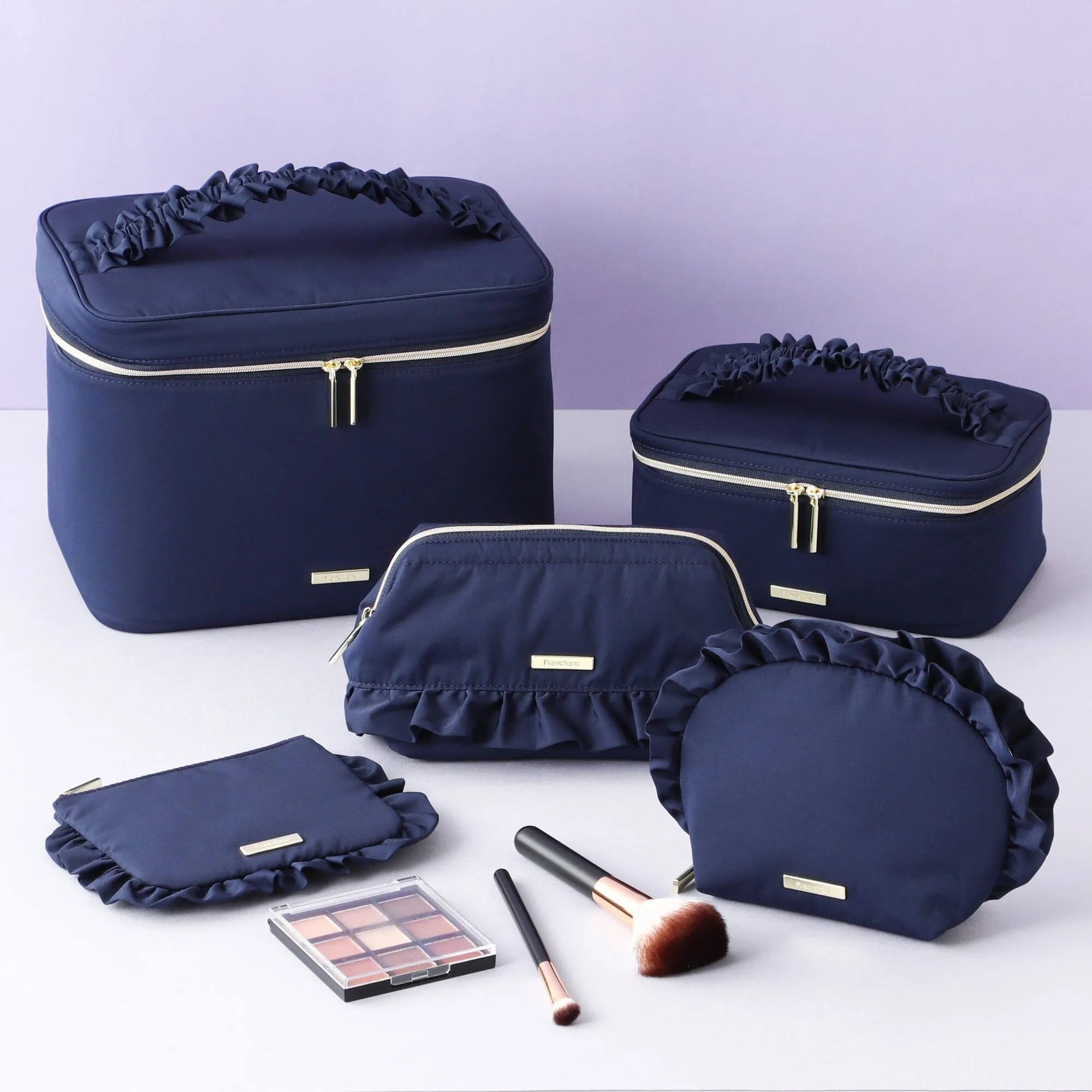 Frill Vanity Pouch L Navy