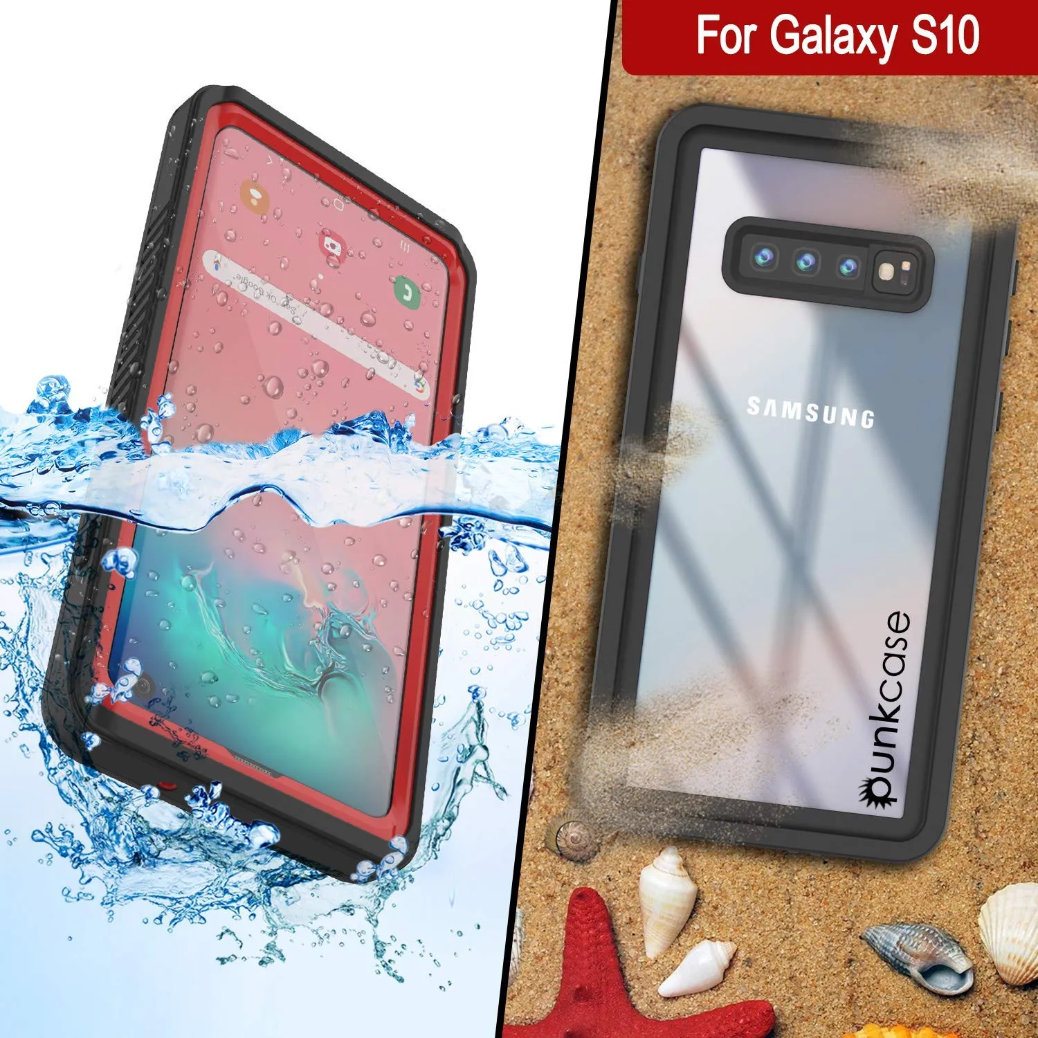 Galaxy S10 Water/Shock/Snowproof Slim Screen Protector Case [Red]