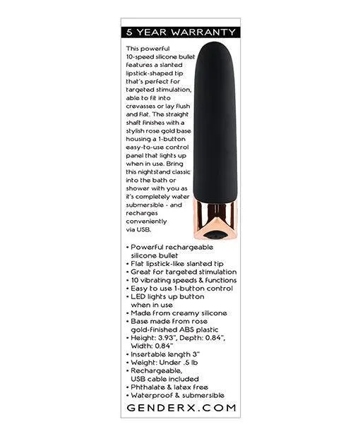 Gender X The Gold Standard Rechargeable Silicone Bullet - Black-rose Gold