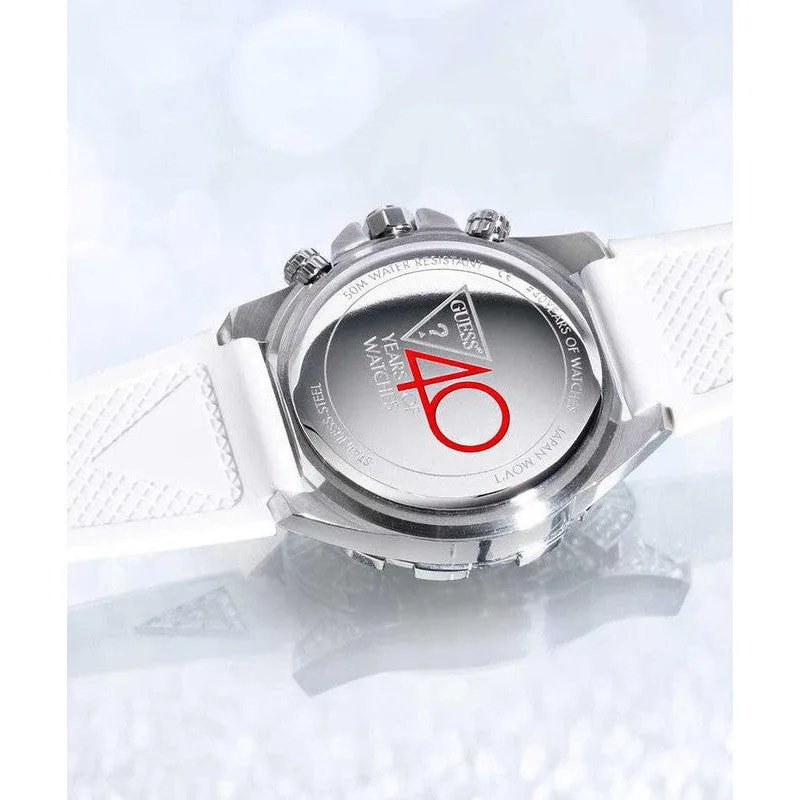 Guess 40th Anniversary Special Edition Ladies White Silver Tone Multi-function Watch