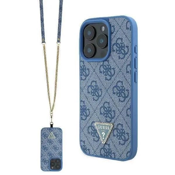 Guess Leather Metal Logo Strass Crossbody Case for iPhone 16 Pro 6.3" Blue - GUHCP16LP4TDSCPB