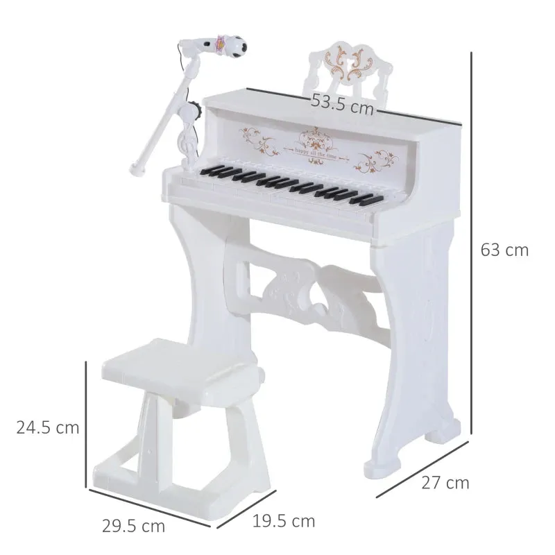 HOMCOM Kids  Mini Electronic Keyboard  w/Stool & Microphone & Music Stand (White)