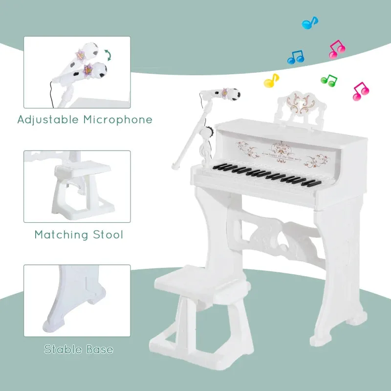 HOMCOM Kids  Mini Electronic Keyboard  w/Stool & Microphone & Music Stand (White)