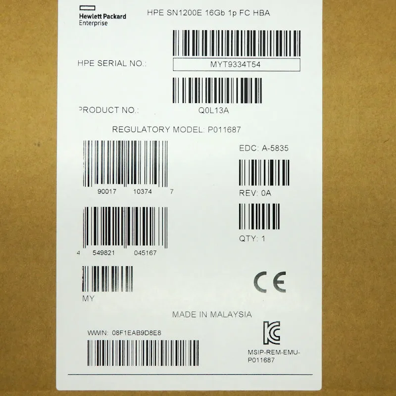 HPE SN1200E 16Gb Single Port Fibre Channel Host Bus Adapter Q0L13A