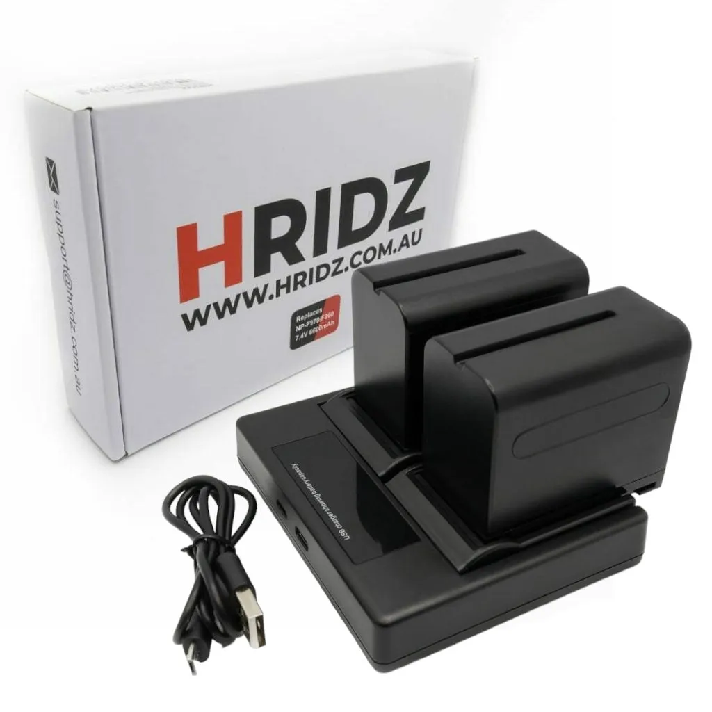 HRIDZ Combo Pack 6600mAh NP-F970 Batteries and Charger set replaces Sony NP-F battery