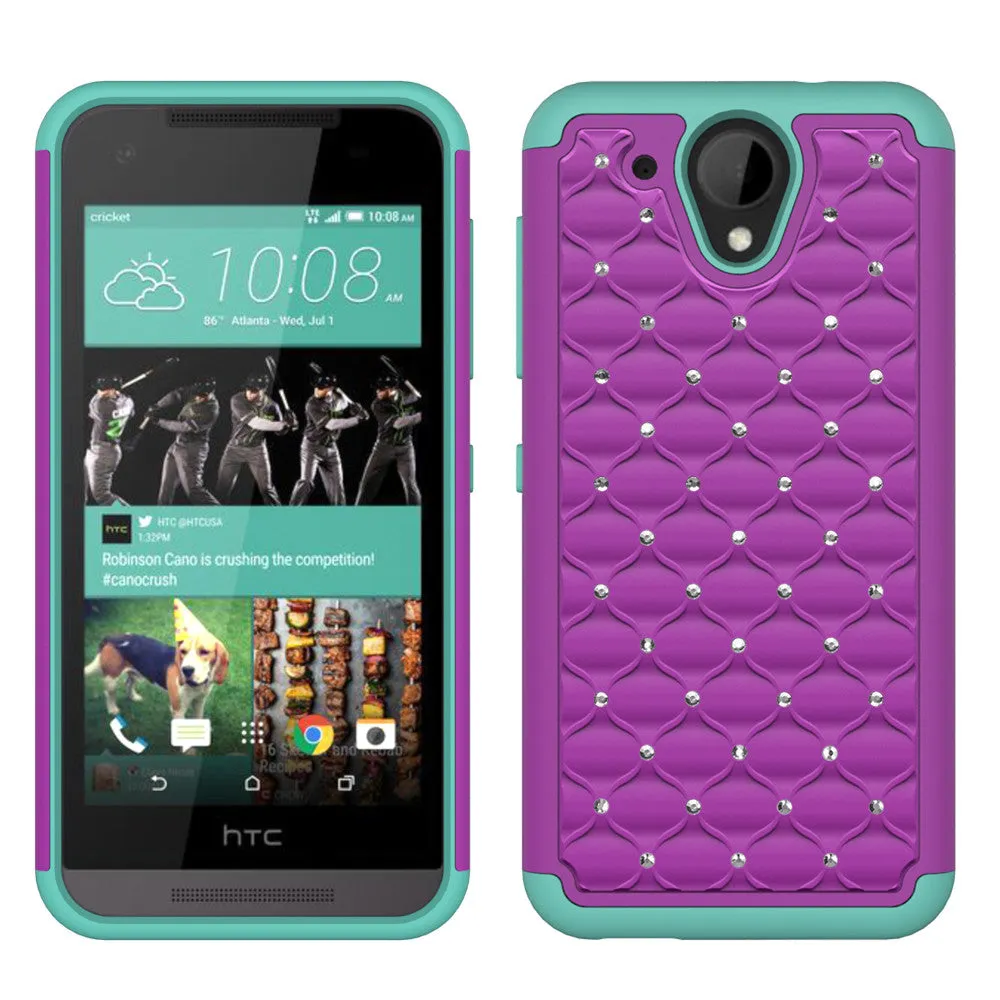 HTC Desire 520 Rhinestone Case , Slim Hybrid Dual Layer[Shock Resistant] Crystal Rhinestone Studded Case Cover - Purple/Teal