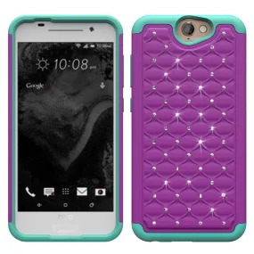 HTC One A9 Rhinestone Case , Slim Hybrid Dual Layer[Shock Resistant] Crystal Rhinestone Studded Case Cover - Purple/Teal