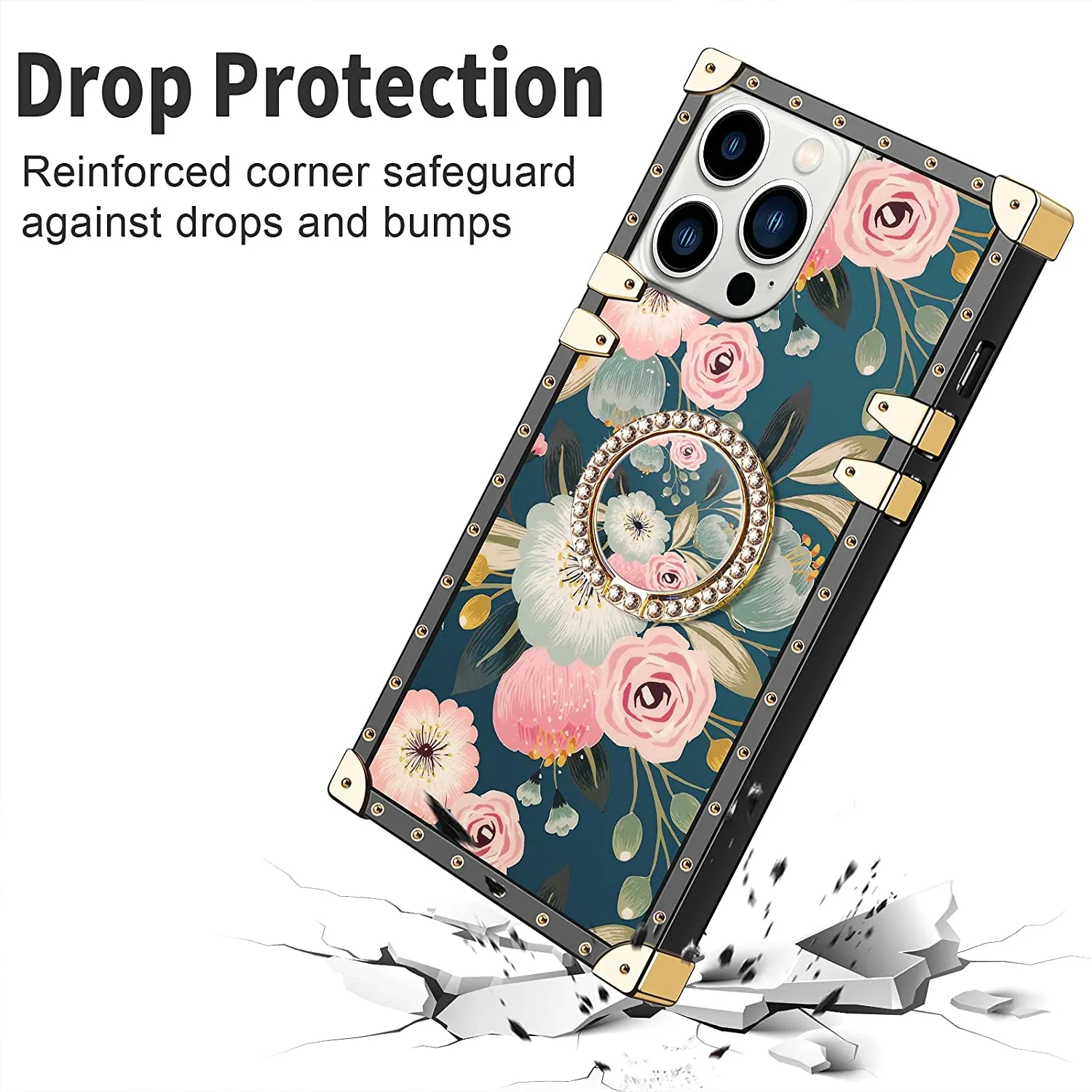 iPhone 13 Pro Max Flower Case with Kickstand Women Heavy Duty Flower Case