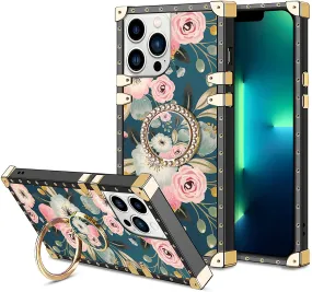 iPhone 13 Pro Max Flower Case with Kickstand Women Heavy Duty Flower Case