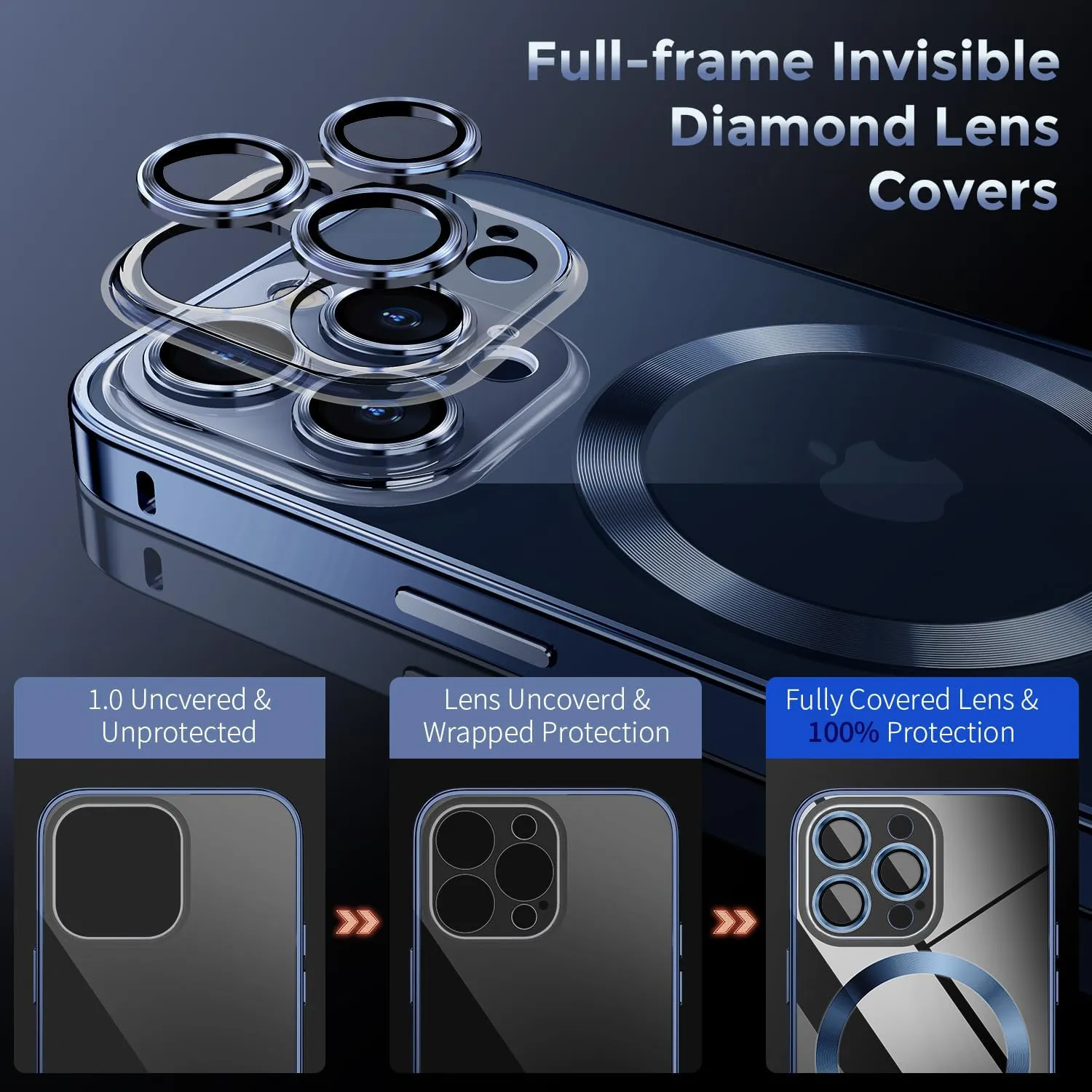 iPhone 15 Pro Shock-Absorb Case, Clear Back Cover Blue Titanium