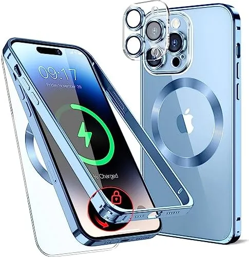 iPhone 15 Pro Shock-Absorb Case, Clear Back Cover Blue Titanium