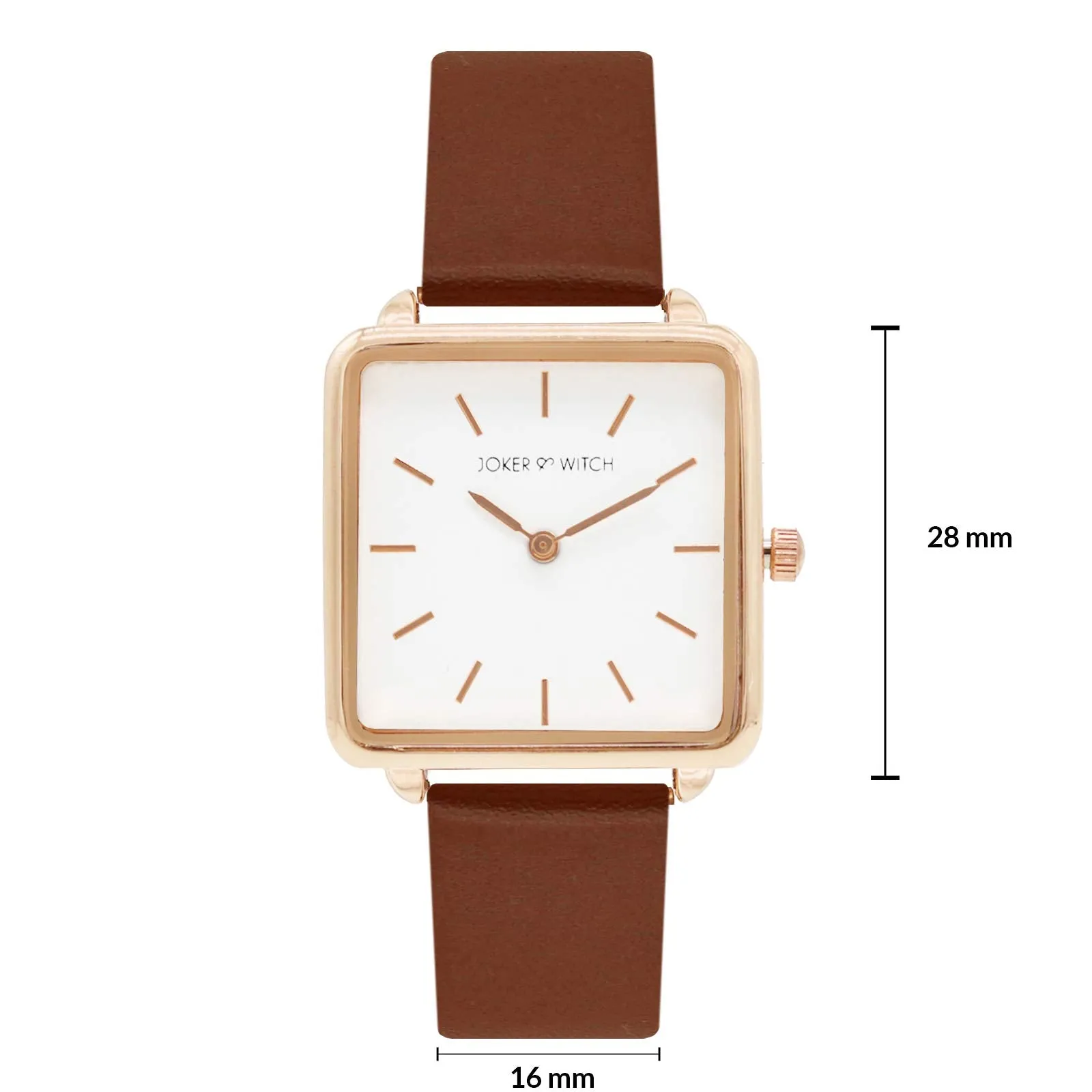 Joker & Witch Emily Square White Dial Rosegold & Brown Strap Watch for Women