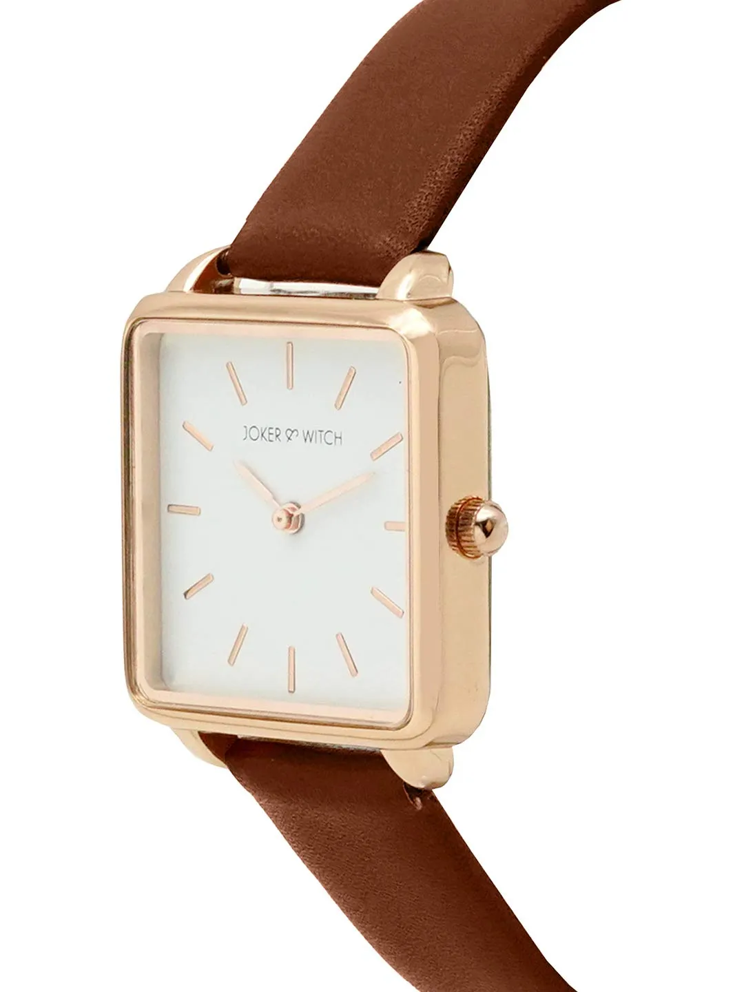 Joker & Witch Emily Square White Dial Rosegold & Brown Strap Watch for Women