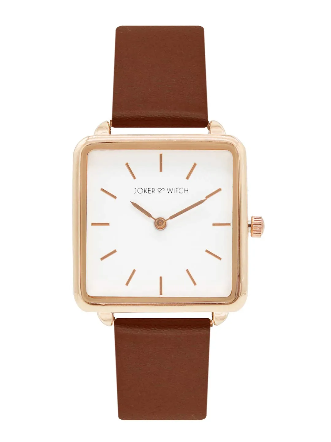 Joker & Witch Emily Square White Dial Rosegold & Brown Strap Watch for Women