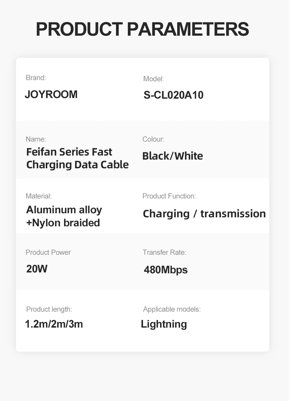 Joyroom S-CL020A10 | Type-C to Lightning Mobile Cable | Fast Charge 20W PD