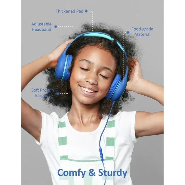 Kids Headphones for School Home Tablet Travel, Sharing Sounds Function, Foldable Wired Kids Headphones with Microphone