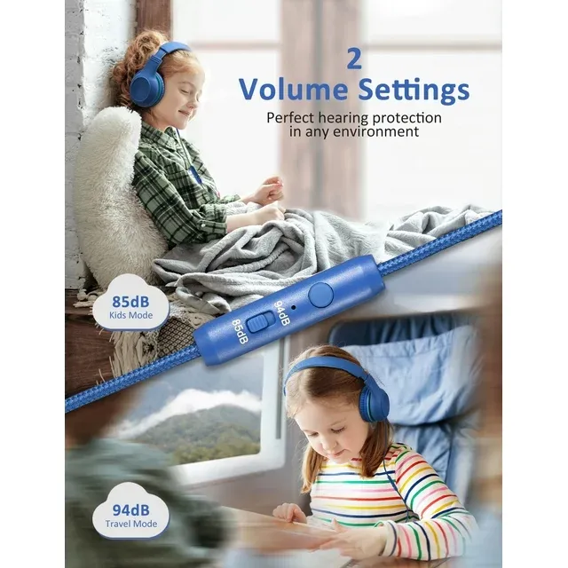 Kids Headphones for School Home Tablet Travel, Sharing Sounds Function, Foldable Wired Kids Headphones with Microphone