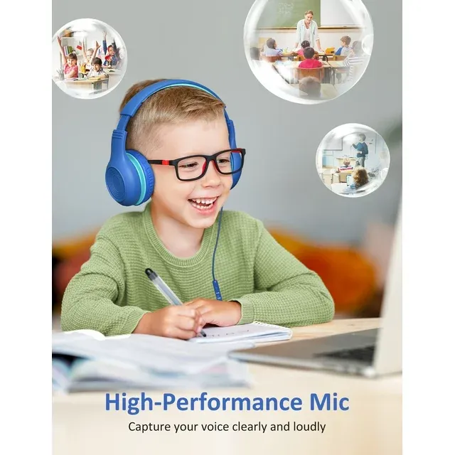 Kids Headphones for School Home Tablet Travel, Sharing Sounds Function, Foldable Wired Kids Headphones with Microphone