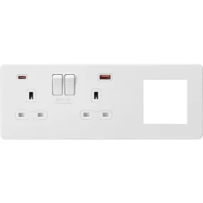 Knightsbridge Screwless 13A 2 Gang Switched Socket Matt White With USB A C   2 Euromodule