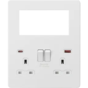 Knightsbridge Screwless 13A 2 Gang Switched Socket Matt White With USB A C   4 Euromodule