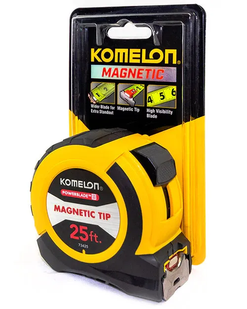 Komelon 73425; 25' x 1.06" Magnetic Powerblade II Tape Measure, Black/Yellow