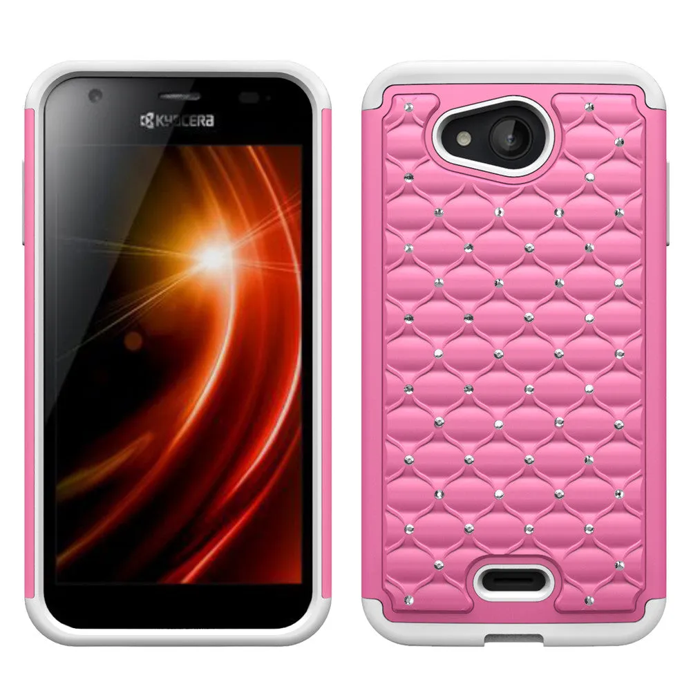 Kyocera Hydro Wave | C6740 Rhinestone Case , Slim Hybrid Dual Layer[Shock Resistant] Crystal Rhinestone Studded Case Cover - Pink/White