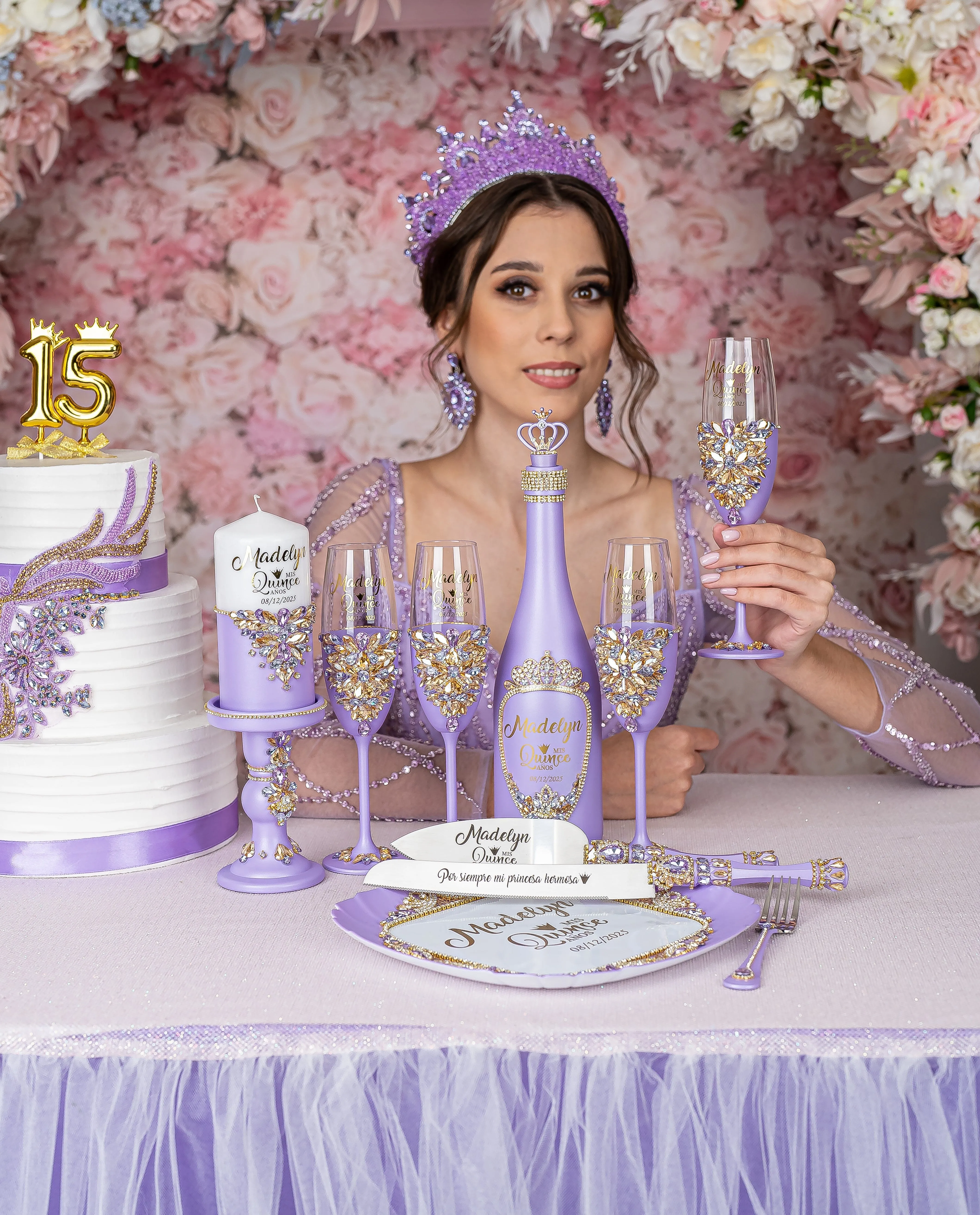 Lavender quinceanera cake knife and server