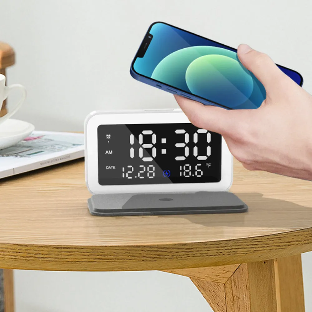 LED Digital Alarm Clock and Wireless Phone Charger- USB Powered