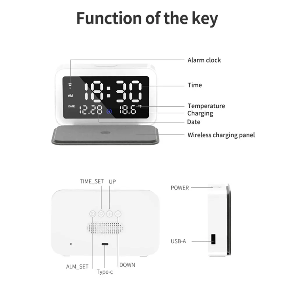 LED Digital Alarm Clock and Wireless Phone Charger- USB Powered