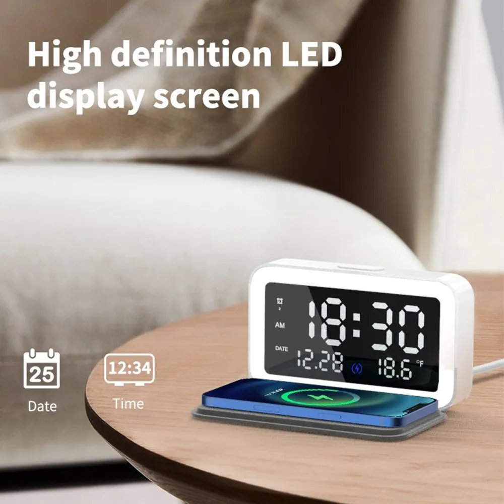 LED Digital Alarm Clock and Wireless Phone Charger- USB Powered