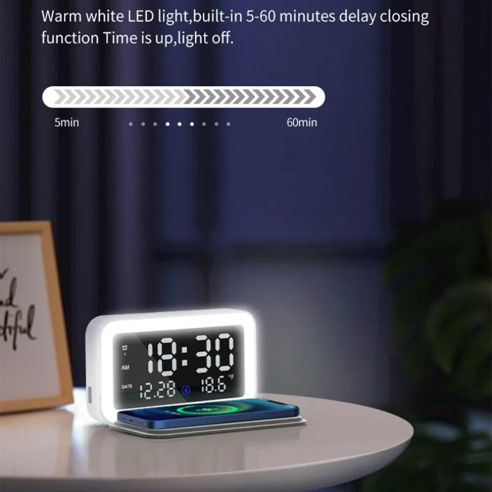 LED Digital Alarm Clock and Wireless Phone Charger- USB Powered