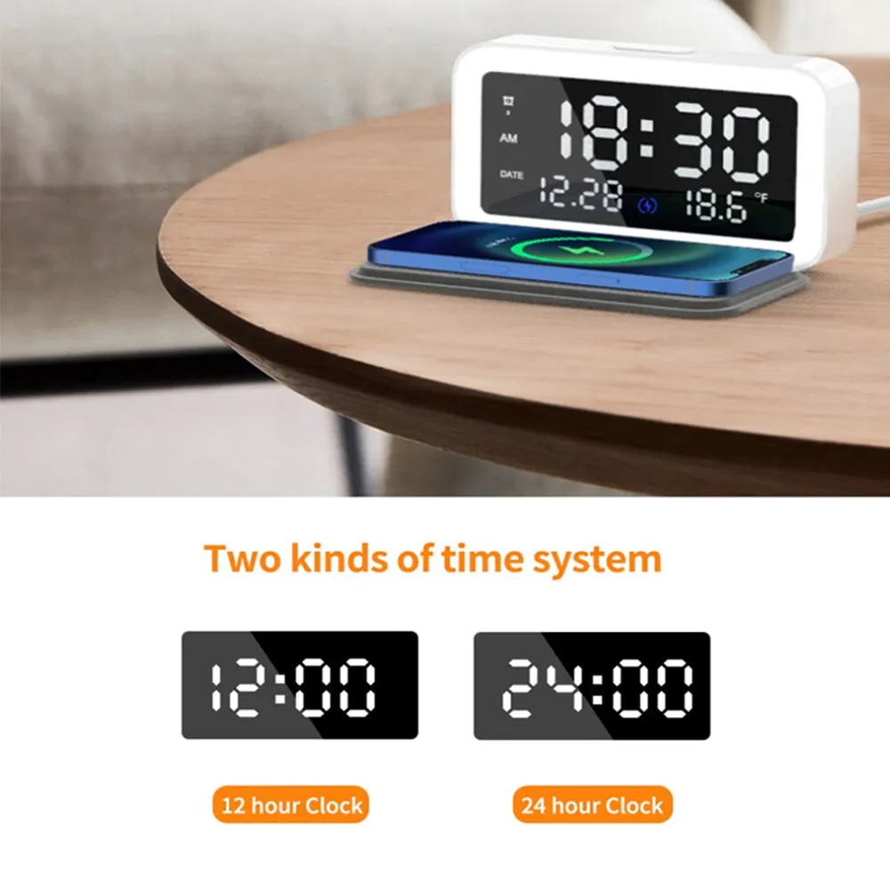 LED Digital Alarm Clock and Wireless Phone Charger- USB Powered