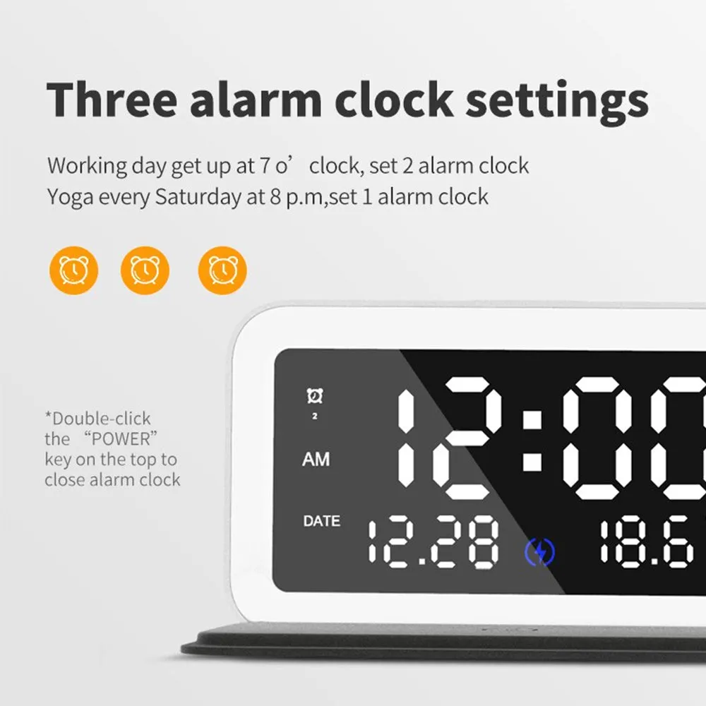 LED Digital Alarm Clock and Wireless Phone Charger- USB Powered