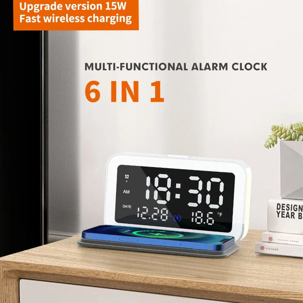 LED Digital Alarm Clock and Wireless Phone Charger- USB Powered