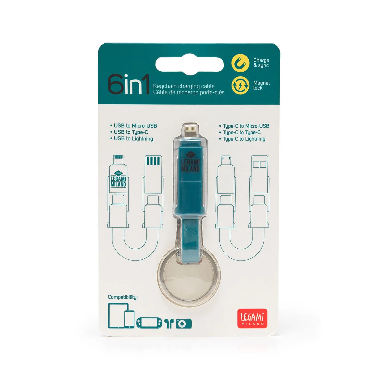 Legami 6-in-1 Keychain Charging Cable