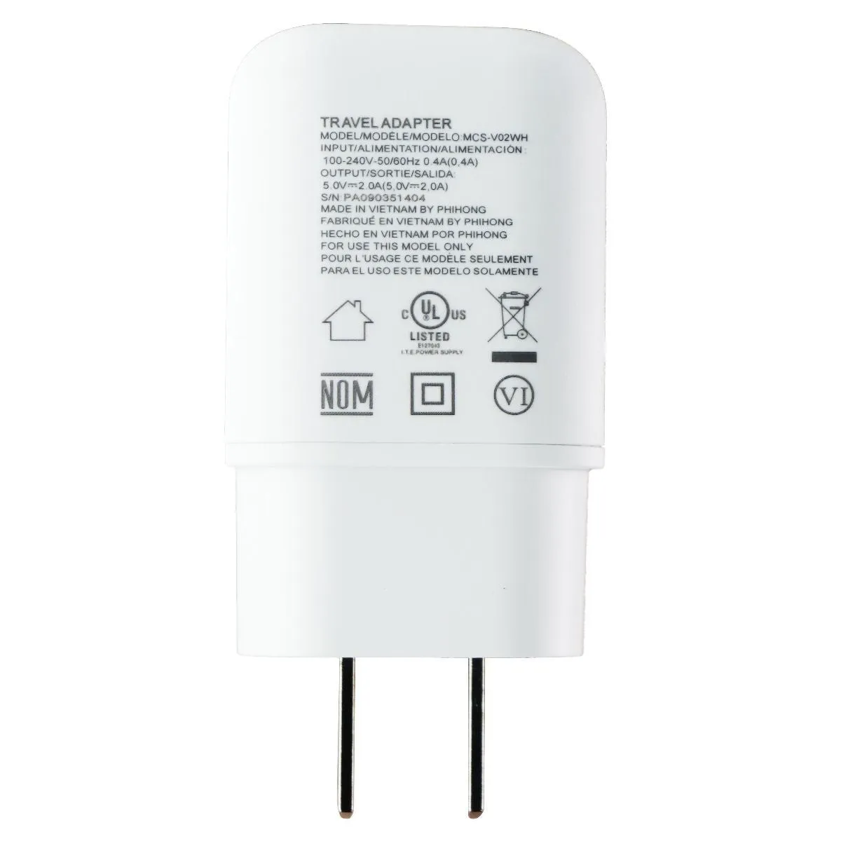 LG (5V/2A) Single USB Wall Charger Travel Adapter - White (MCS-V02WH)