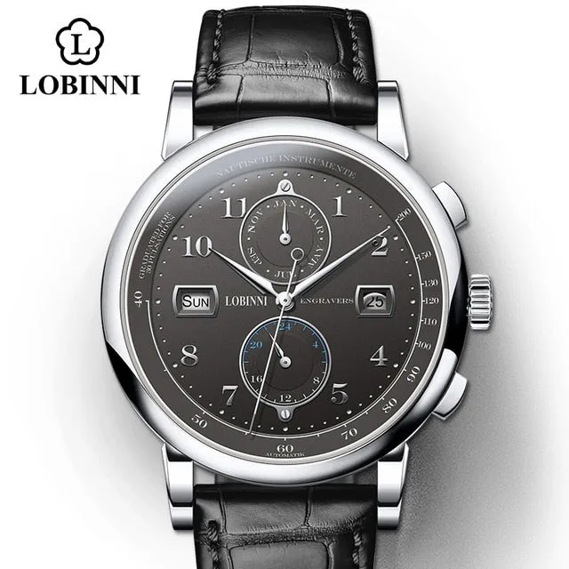 LOBINNI Men's Waterproof Business Watch: Luxurious Timepiece with Stainless Steel Construction and Leather Strap