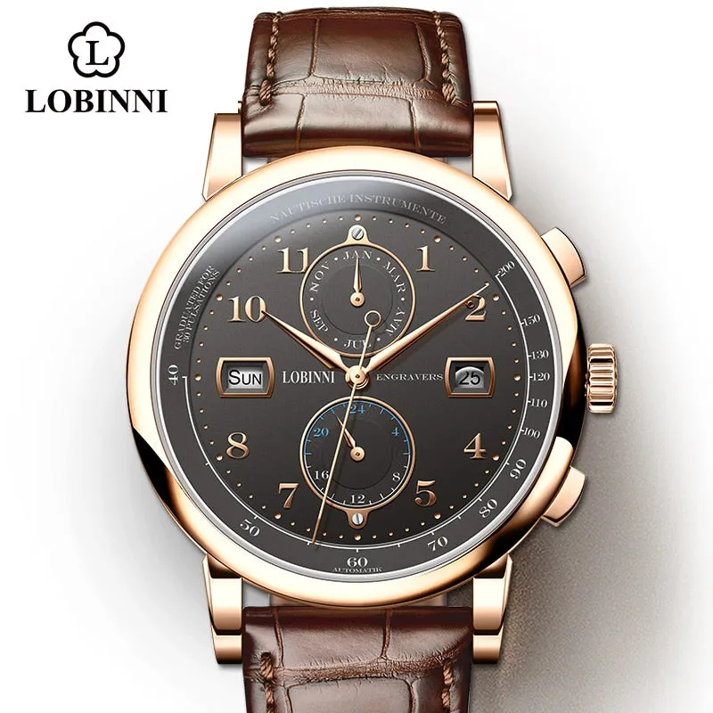 LOBINNI Men's Waterproof Business Watch: Luxurious Timepiece with Stainless Steel Construction and Leather Strap