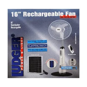 Ludger 16" Rechargeable Fan, Solar Panel and Remote Control