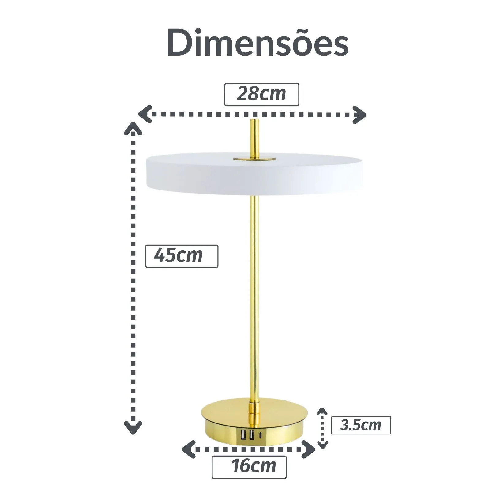 Luminária BRIT, hub de carga rápida 17W |3 portas USB 2A   1 C| luz led