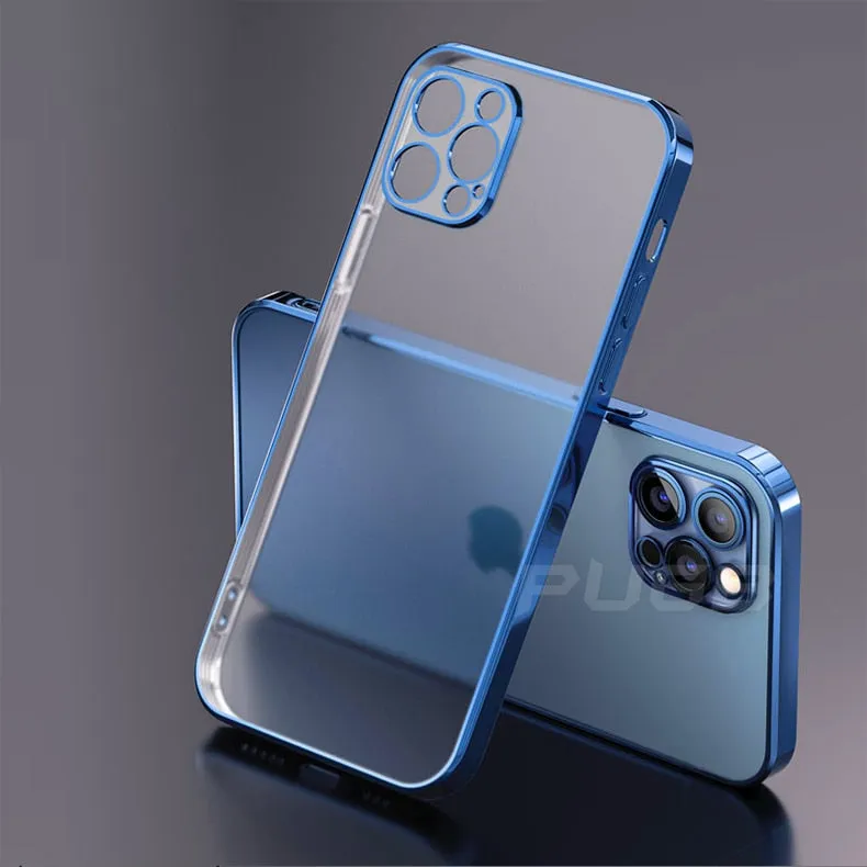 Luxury Plating Matte Transparent Soft Silicone Case for iPhone 11 12 13 Pro Max Mini XR X XS 7 8 Plus SE 2020 Shockproof Cover