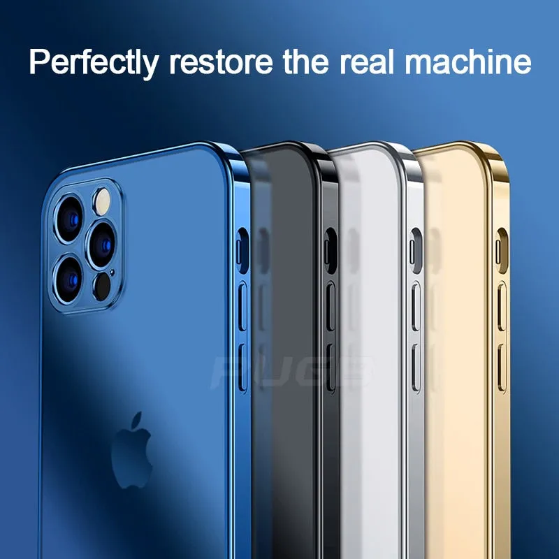 Luxury Plating Matte Transparent Soft Silicone Case for iPhone 11 12 13 Pro Max Mini XR X XS 7 8 Plus SE 2020 Shockproof Cover