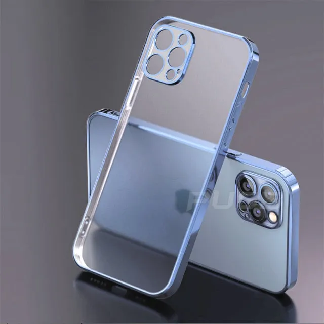 Luxury Plating Matte Transparent Soft Silicone Case for iPhone 11 12 13 Pro Max Mini XR X XS 7 8 Plus SE 2020 Shockproof Cover