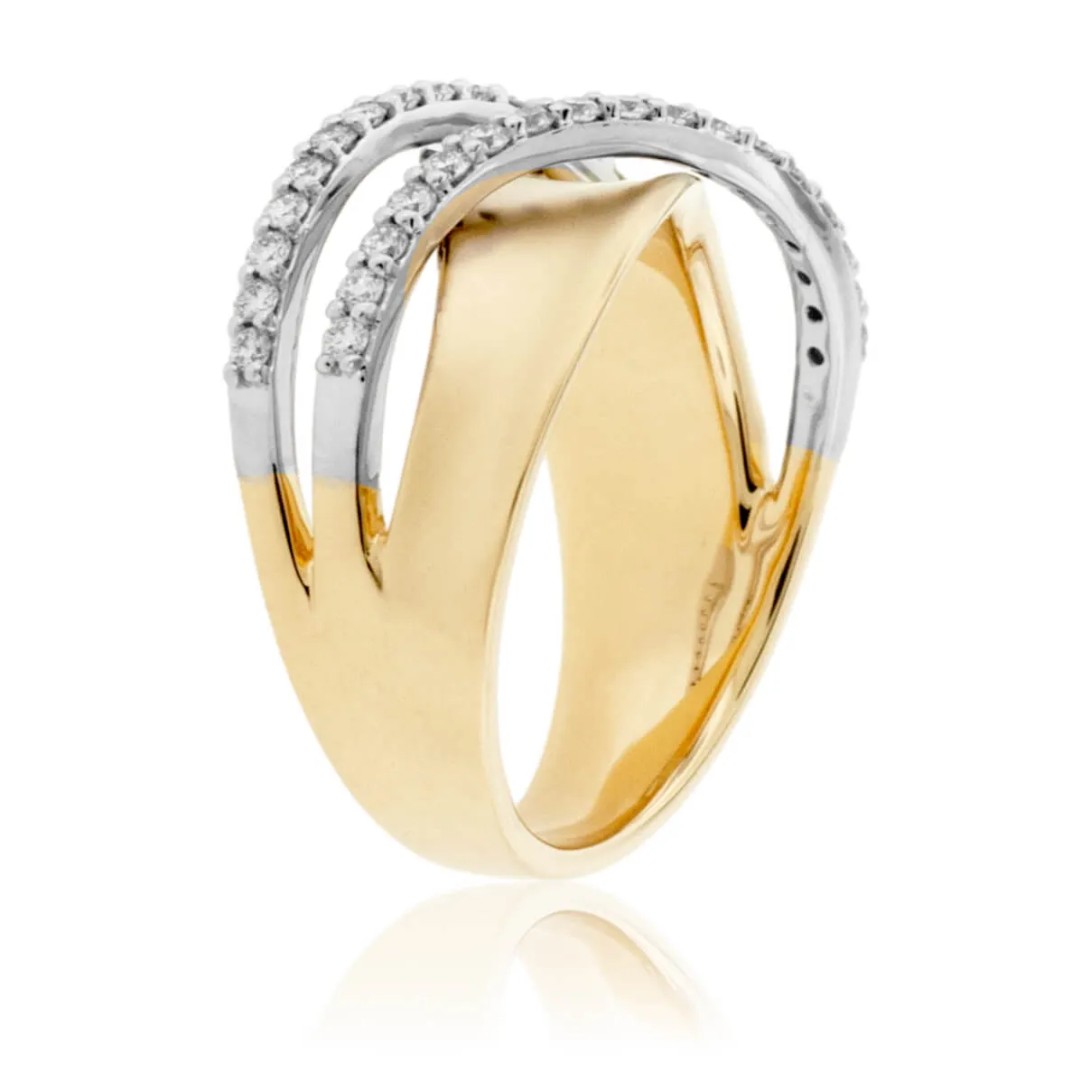 Matte Yellow & White Gold Diamond Overpass Ring