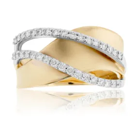 Matte Yellow & White Gold Diamond Overpass Ring