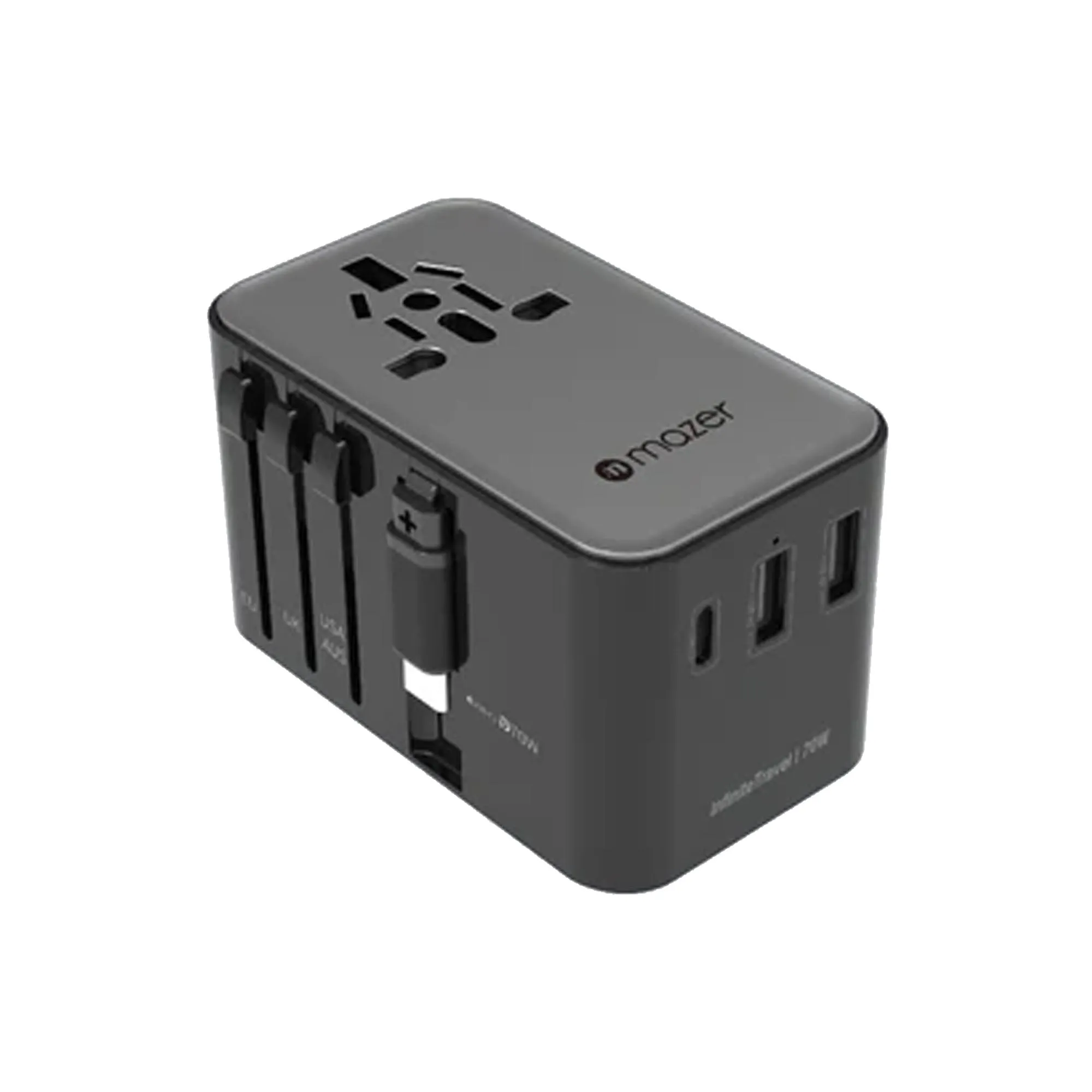 Mazer Infinite Travel PD 70W Gan Universal Travel Charger With Built-in USB C Cable , USB-A and USB-C Port