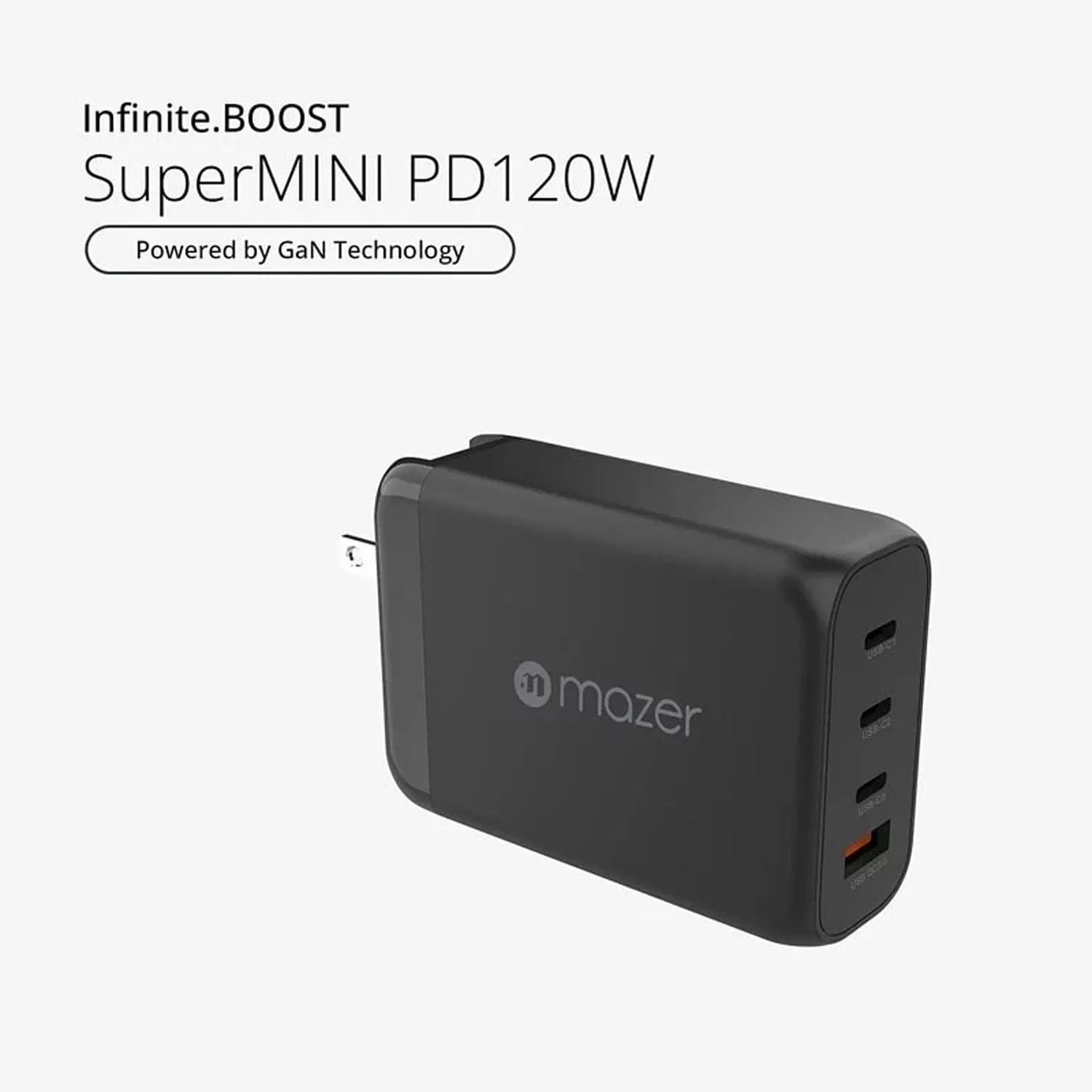 Mazer Infinite.BOOST SuperMINI PD120W GaN Charger with Travel Pins