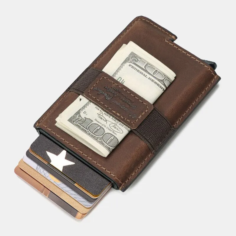 Men Open RFID Anti-magnetic Wallets Retro Multi-card Slot Card Holder Multifunction Genuine Leather Money Clip