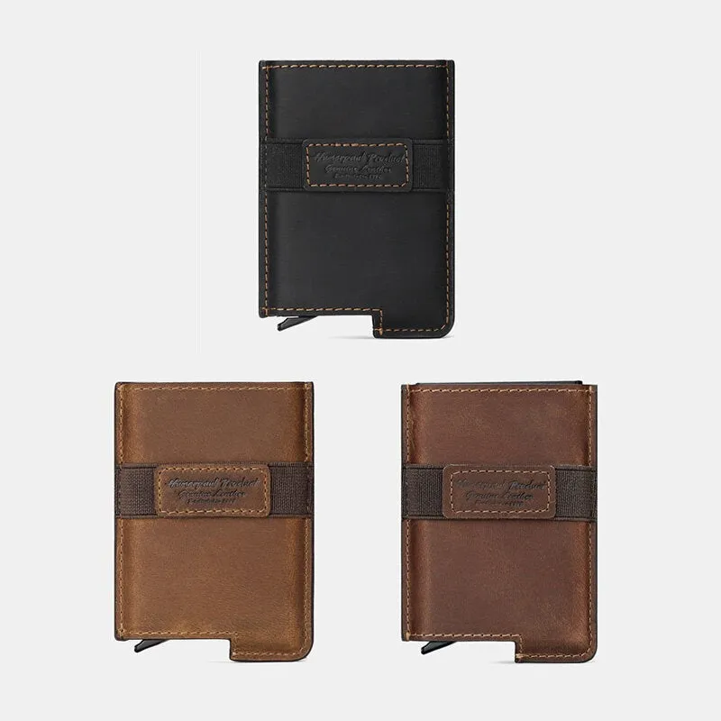 Men Open RFID Anti-magnetic Wallets Retro Multi-card Slot Card Holder Multifunction Genuine Leather Money Clip